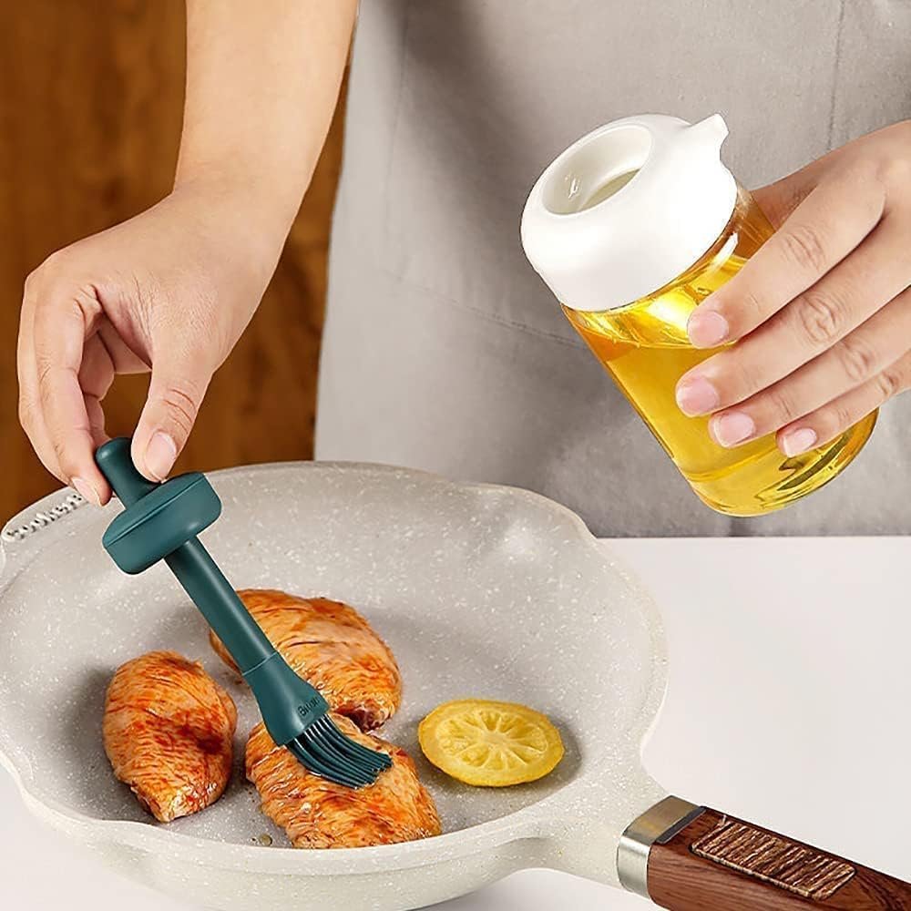 2 IN 1 OIL DISPENSER CONDIMENT JAR WITH SILICONE BRUSH ? Convenient Oil and Condiment Dispenser with Built-In Brush