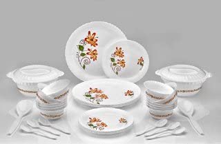 36 PCS EXCLUSIVE PLASTIC PRINTED ROUND DINNER SET ? Elegant and Durable Plastic Dinnerware Set for Everyday Use