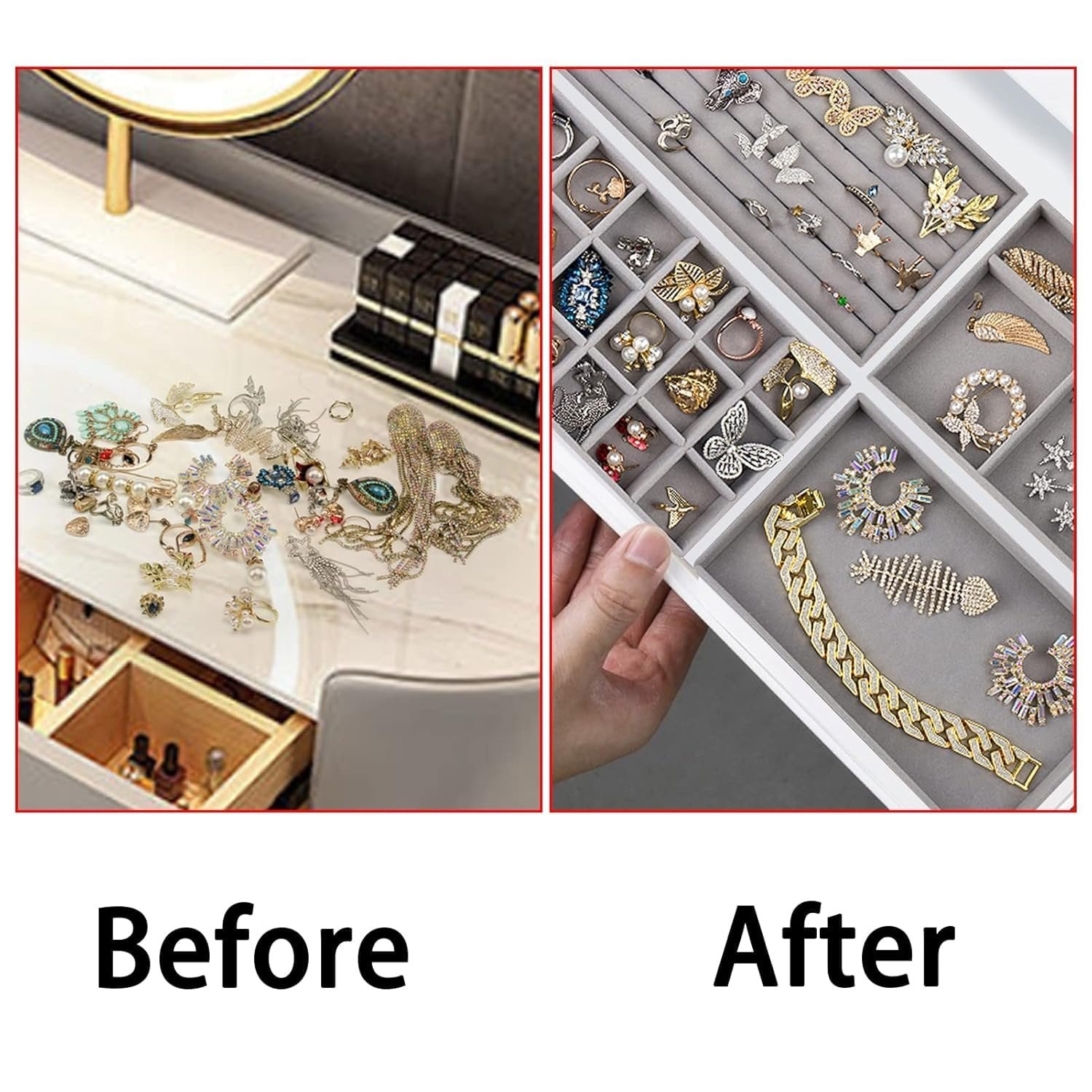 VELVET JEWELRY TRAYS ORGANIZER SET OF 4 ? Elegant Storage for Rings, Necklaces, and Earrings