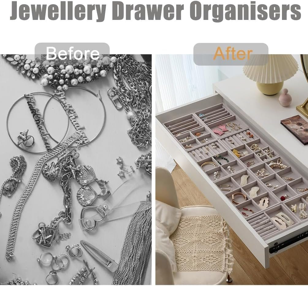 VELVET JEWELRY TRAYS ORGANIZER SET OF 4 ? Elegant Storage for Rings, Necklaces, and Earrings