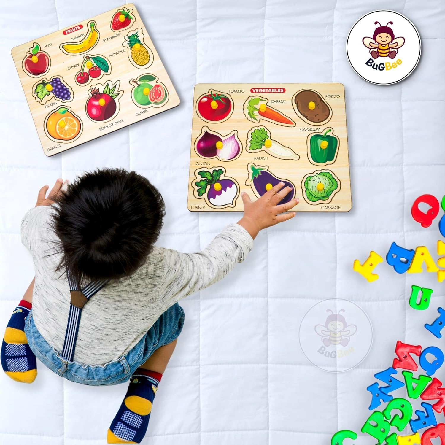Wooden Fruits Shapes Puzzle ? Fun and Educational Toy for Toddlers ? Improve Shape Recognition, Cognitive Skills, and Hand-Eye Coordination