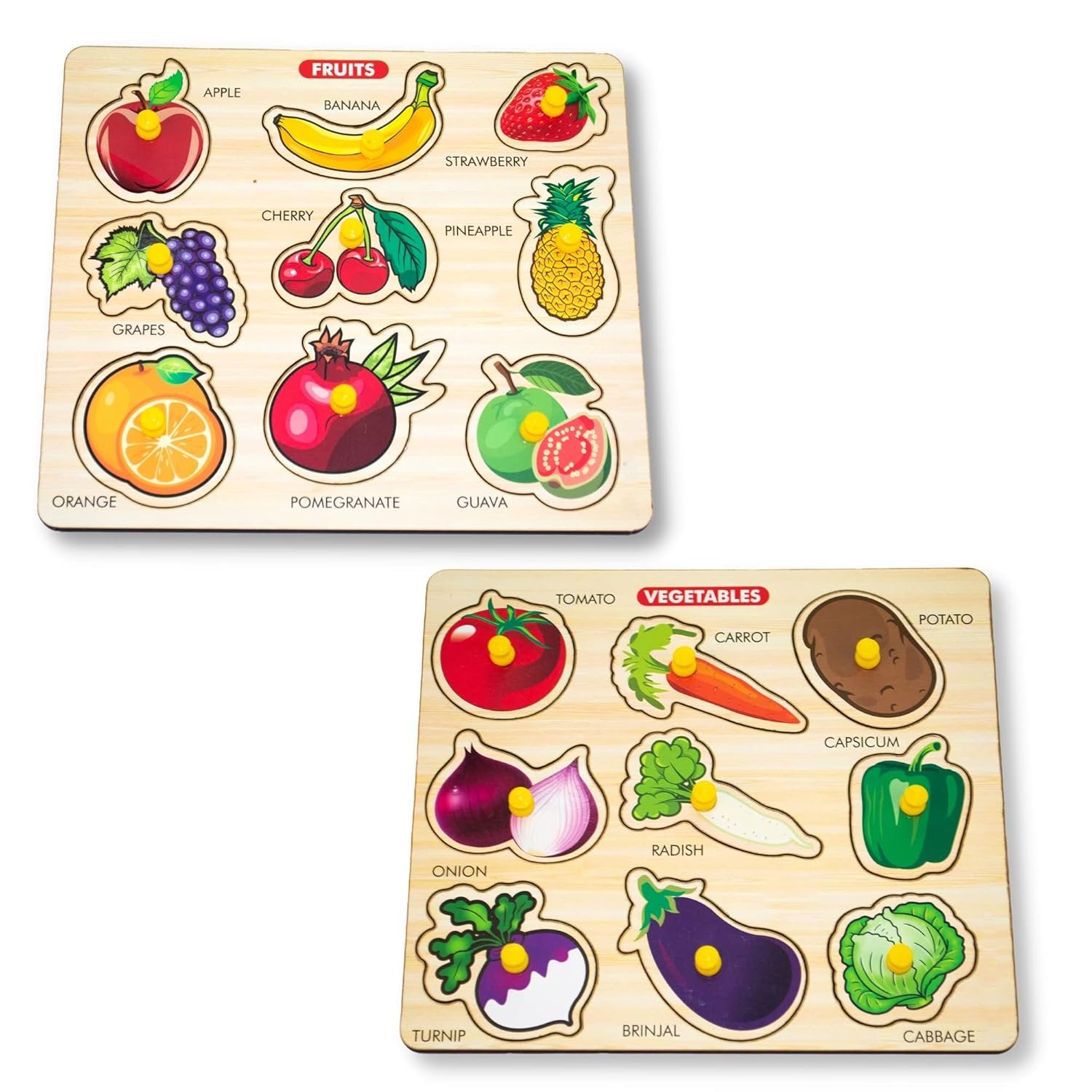 Wooden Fruits Shapes Puzzle ? Fun and Educational Toy for Toddlers ? Improve Shape Recognition, Cognitive Skills, and Hand-Eye Coordination