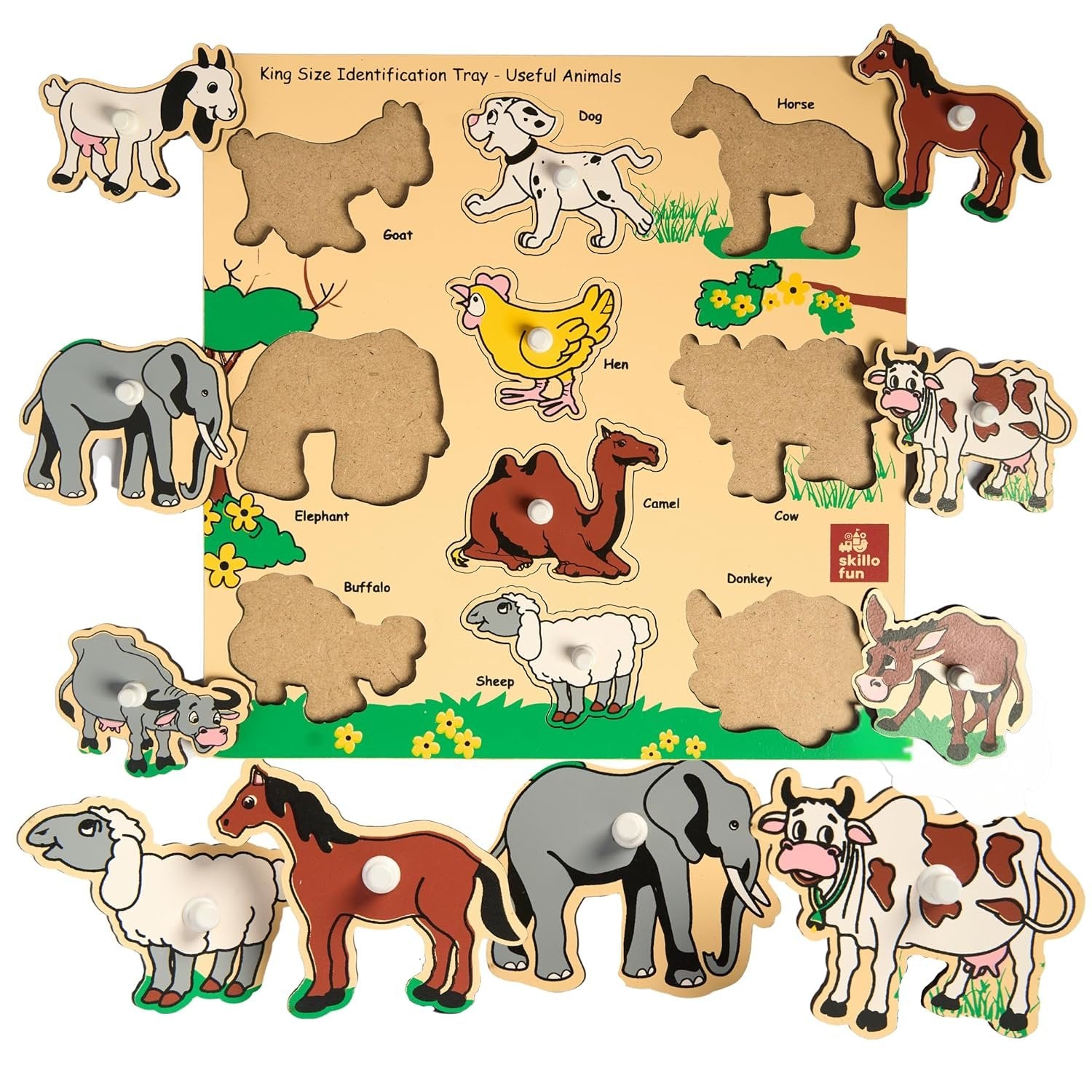 Wooden Animals Shapes Puzzle ? Fun and Educational Toy for Toddlers ? Learn Animal Names, Shapes, and Improve Motor Skills