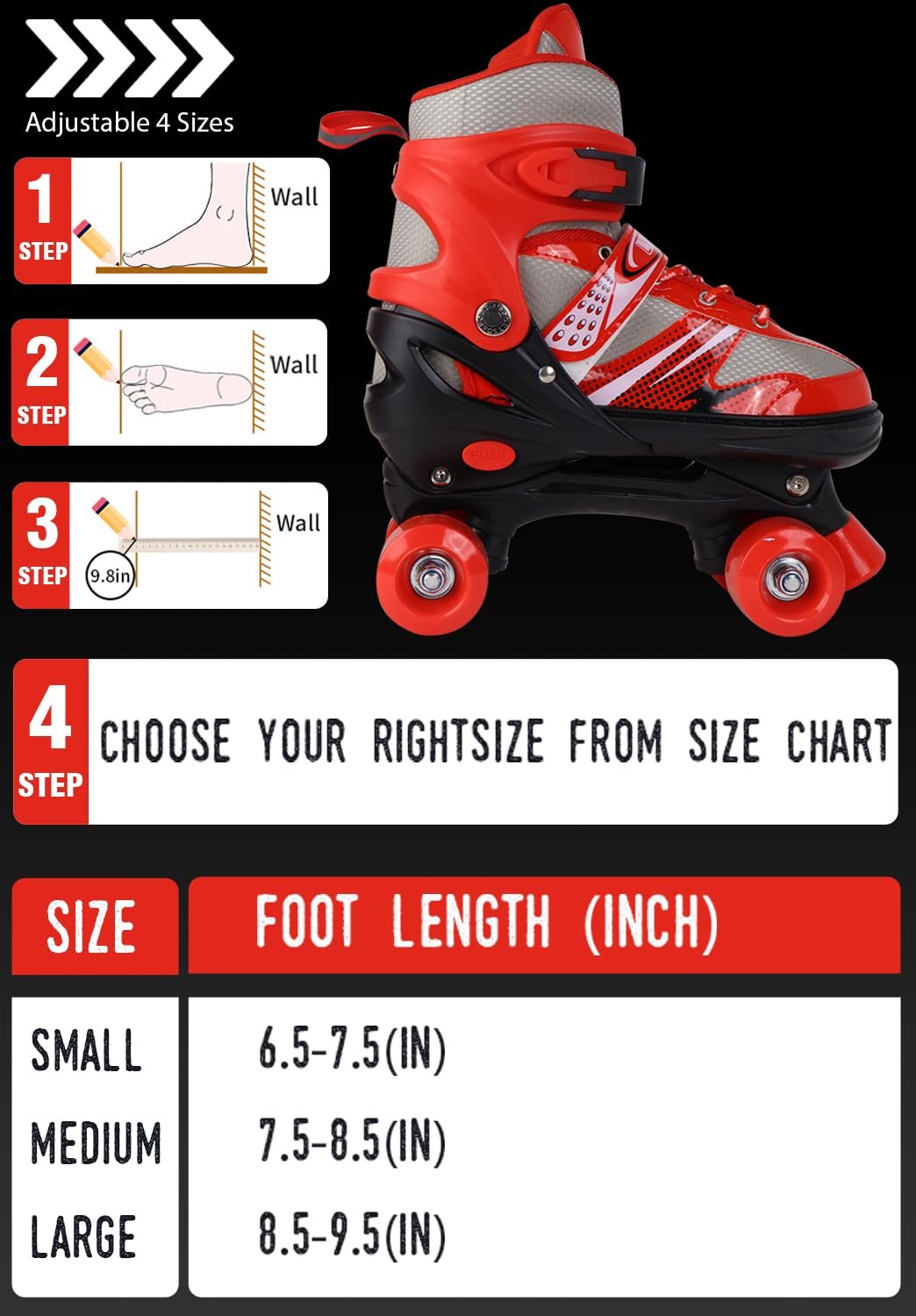 4 Wheel Skate Big ? Adjustable Roller Skates for Kids ? Durable, Comfortable, and Safe for Outdoor Fun and Skill Development