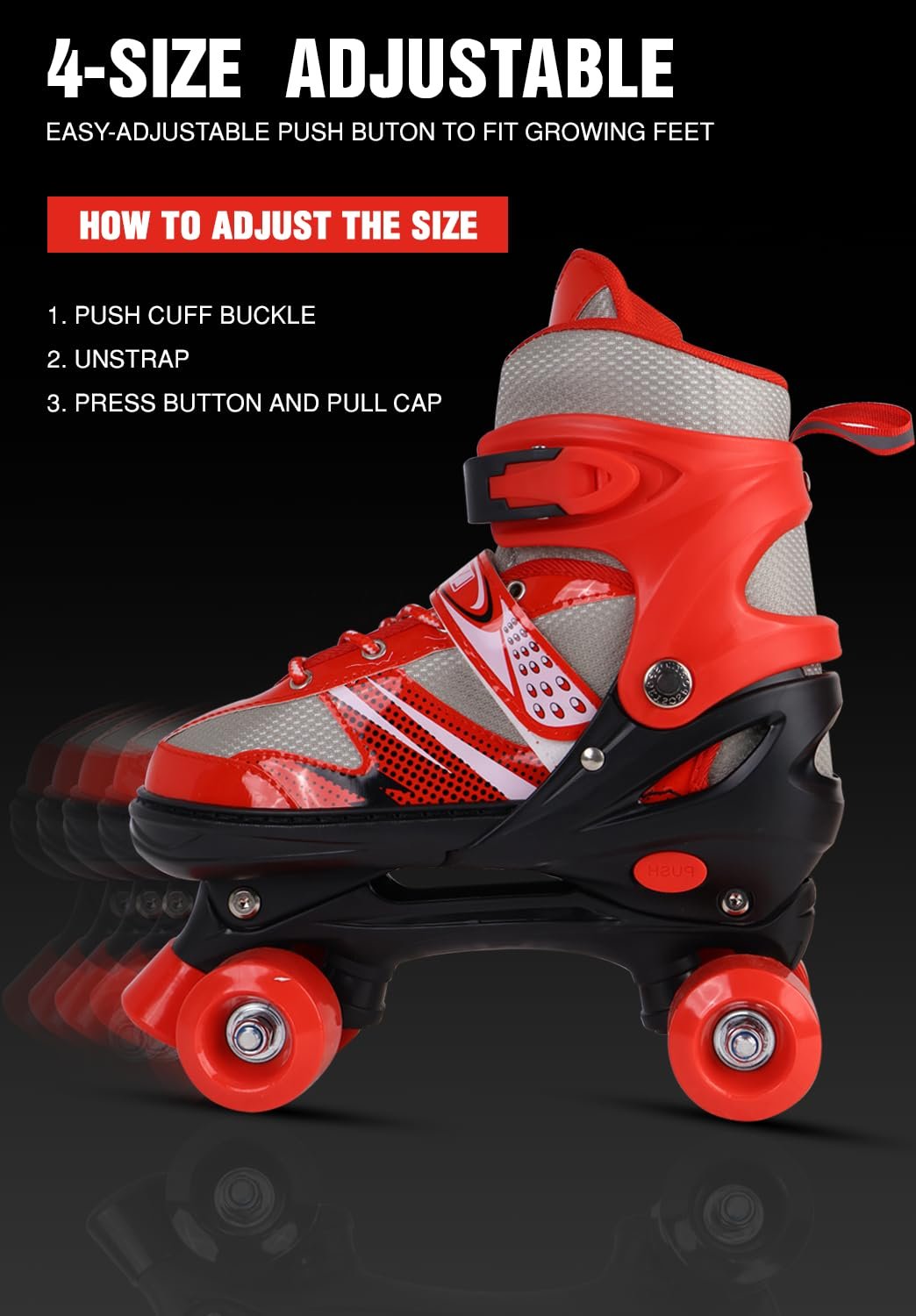 4 Wheel Skate Big ? Adjustable Roller Skates for Kids ? Durable, Comfortable, and Safe for Outdoor Fun and Skill Development