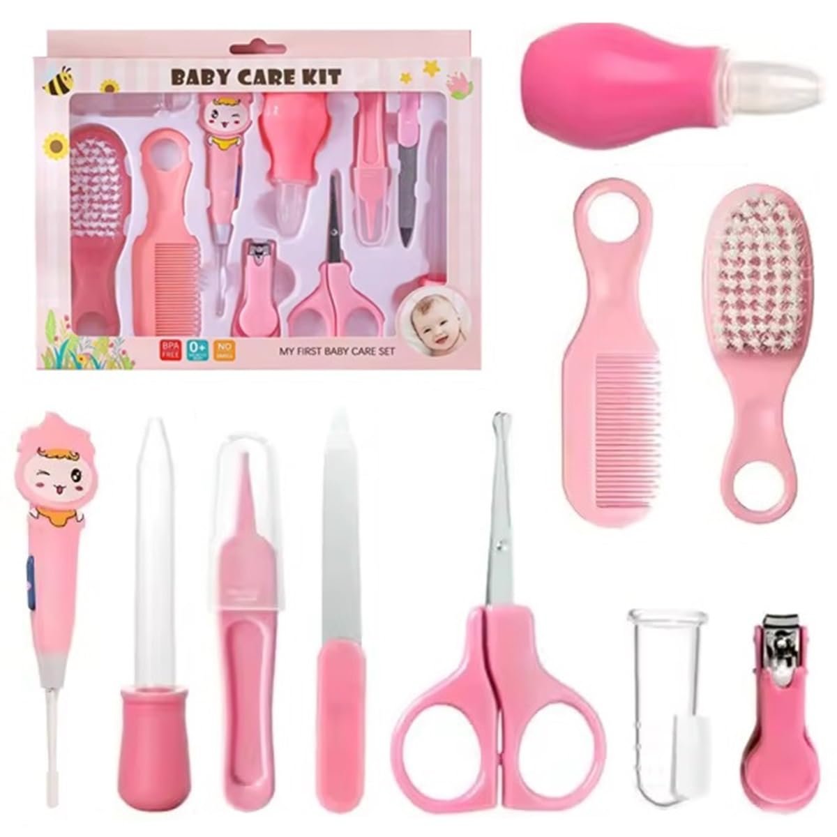 Baby Care Kit (10 PCS) ? Essential Grooming and Care Set for Babies ? Includes Nail Clipper, Comb, Brush, and More