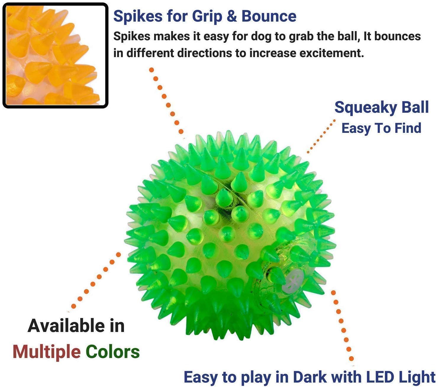 Flashing Spiky Ball (Lighting Ball) ? LED Light-Up Sensory Toy ? Interactive Spiky Ball for Kids