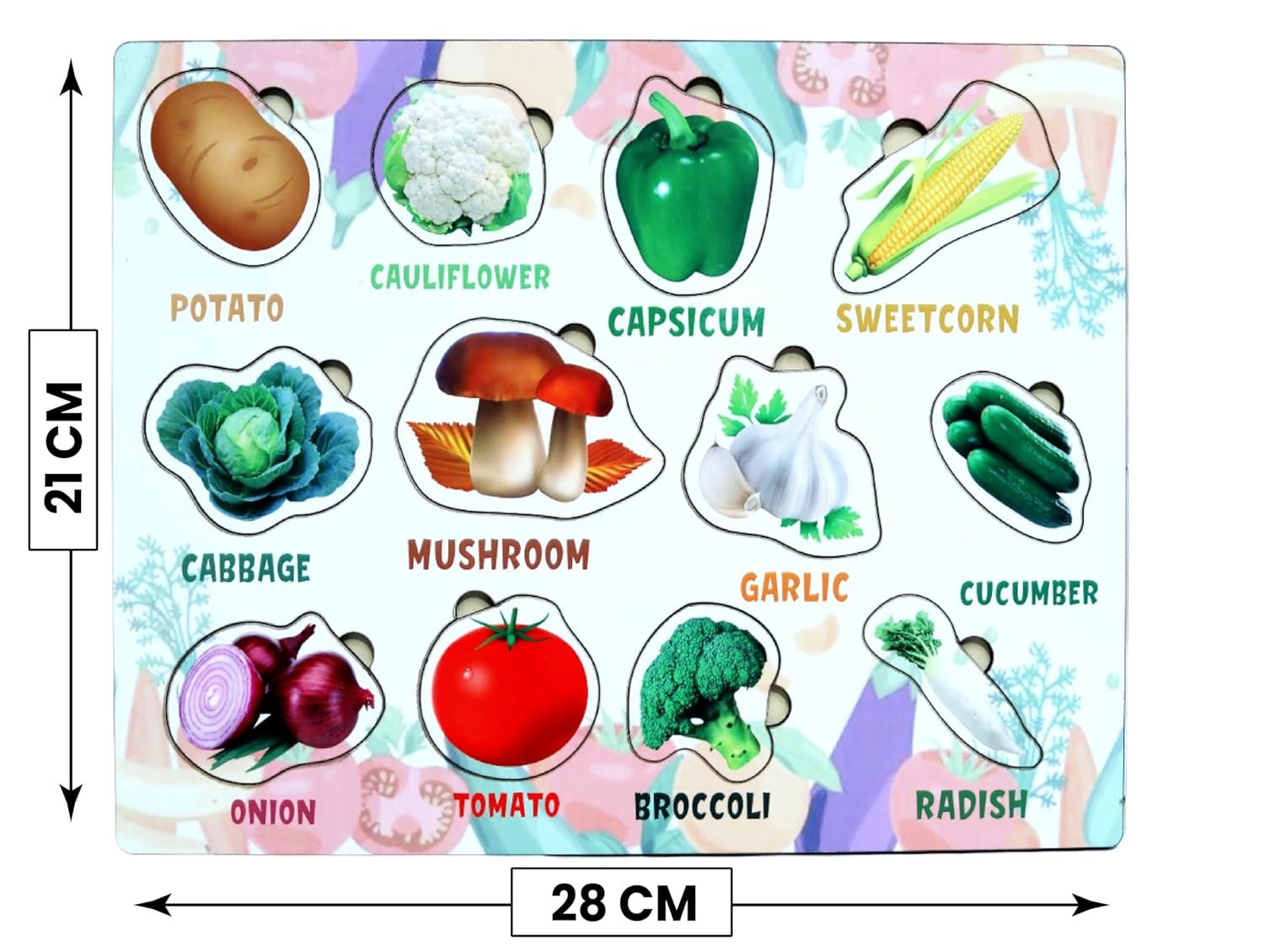 Wooden Vegetable Shapes Puzzle ? Educational Wooden Puzzle for Kids ? Fun Learning Toy to Teach Vegetables and Shapes