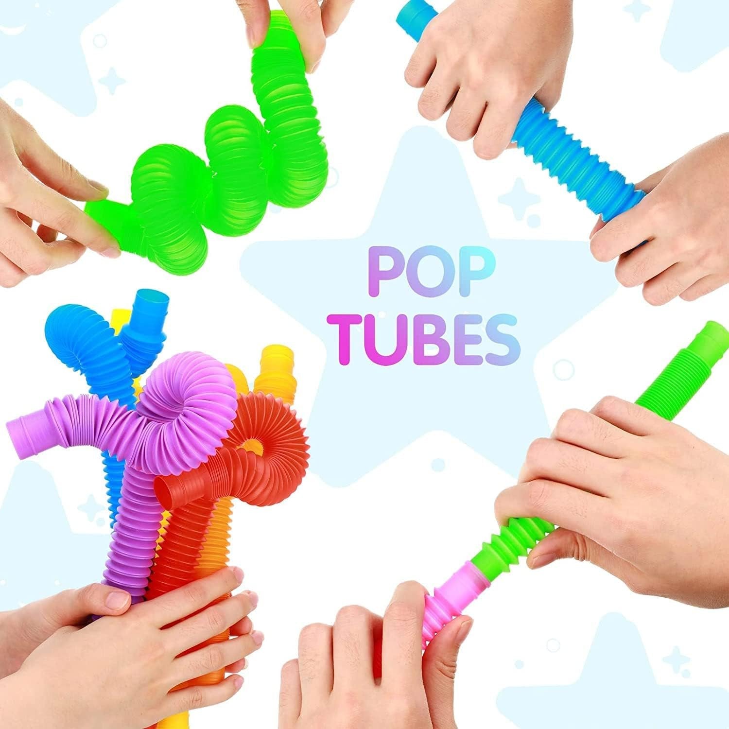 Big Pop Tube Ring (Set of 6) ? Colorful Fidget Toy for Kids ? Stretch, Squeeze, and Pop for Sensory Fun