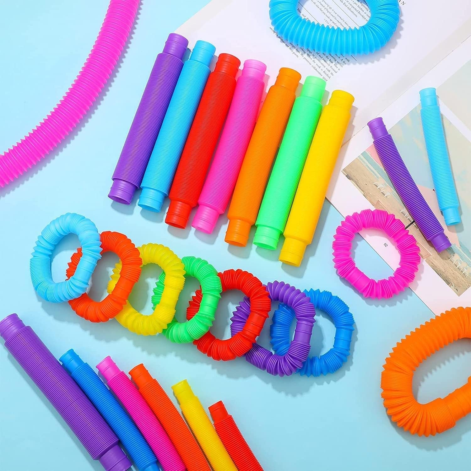 Big Pop Tube Ring (Set of 6) ? Colorful Fidget Toy for Kids ? Stretch, Squeeze, and Pop for Sensory Fun