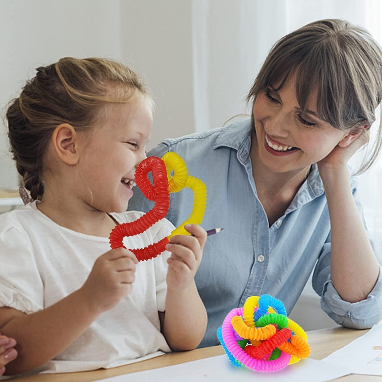 Big Pop Tube Ring (Set of 6) ? Colorful Fidget Toy for Kids ? Stretch, Squeeze, and Pop for Sensory Fun