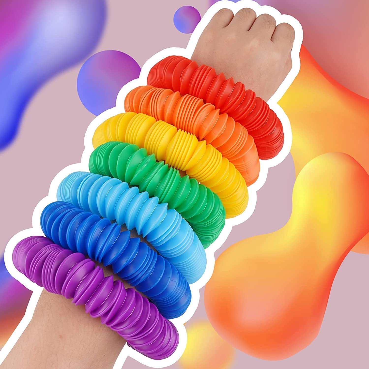 Big Pop Tube Ring (Set of 6) ? Colorful Fidget Toy for Kids ? Stretch, Squeeze, and Pop for Sensory Fun