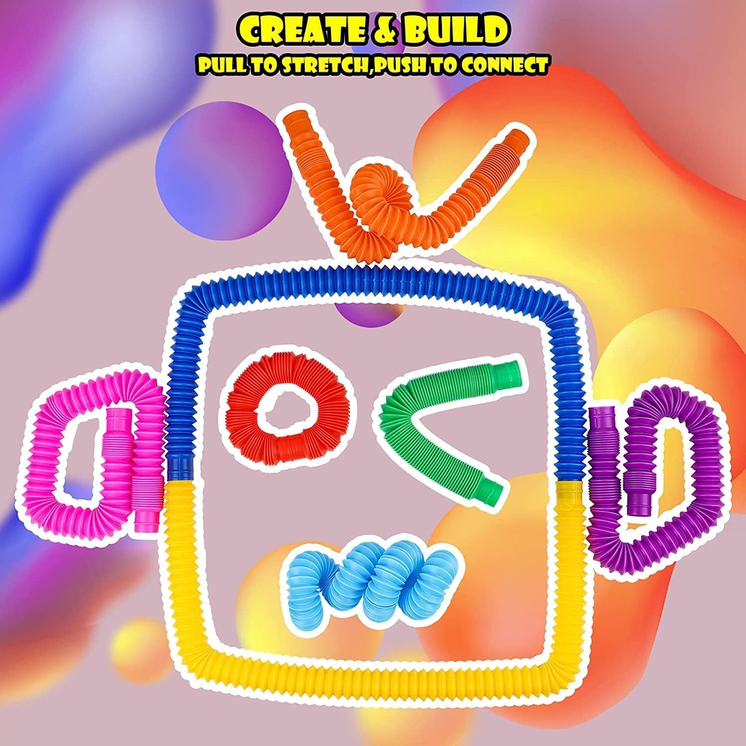 Big Pop Tube Ring (Set of 6) ? Colorful Fidget Toy for Kids ? Stretch, Squeeze, and Pop for Sensory Fun