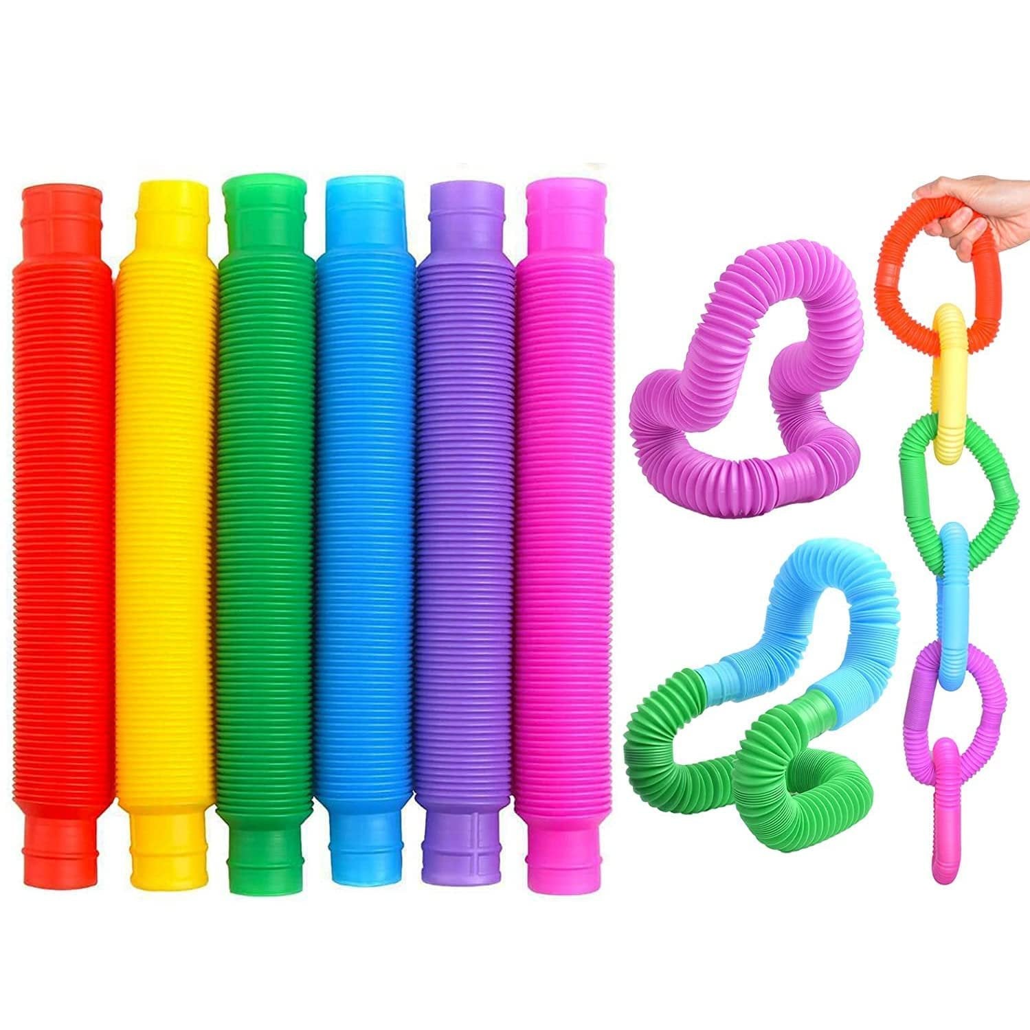 Big Pop Tube Ring (Set of 6) ? Colorful Fidget Toy for Kids ? Stretch, Squeeze, and Pop for Sensory Fun