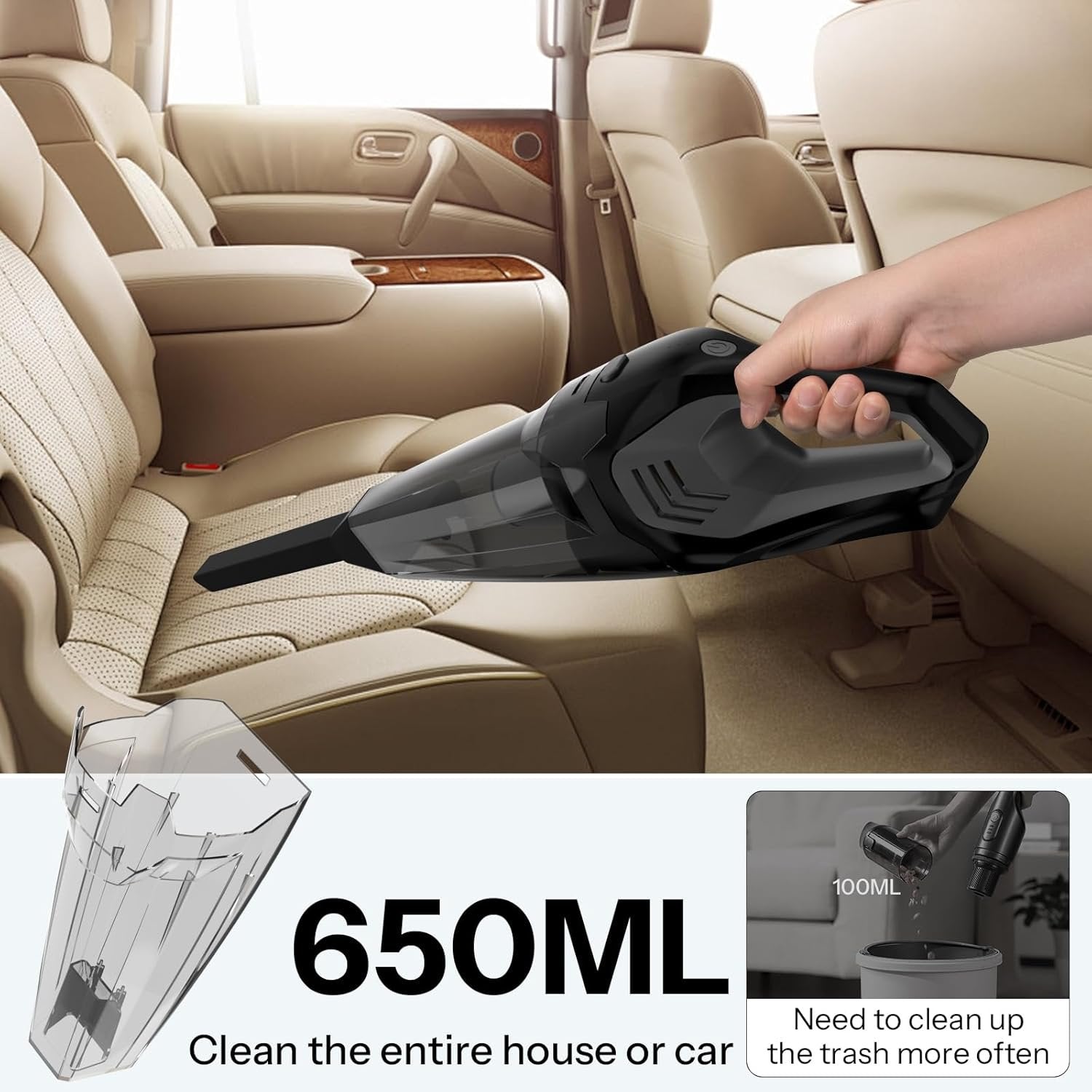 Portable Car Vacuum Cleaner ? 120W High-Power Car Vacuum ? Compact and Lightweight ? Cleans Car Interior Thoroughly