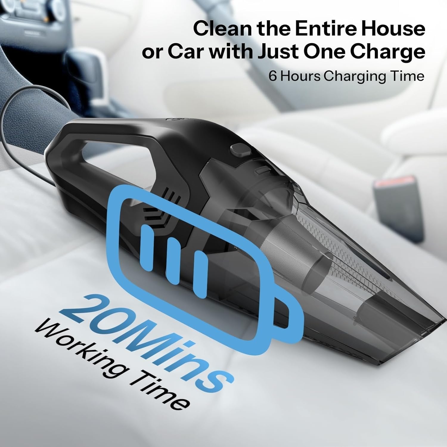 Portable Car Vacuum Cleaner ? 120W High-Power Car Vacuum ? Compact and Lightweight ? Cleans Car Interior Thoroughly