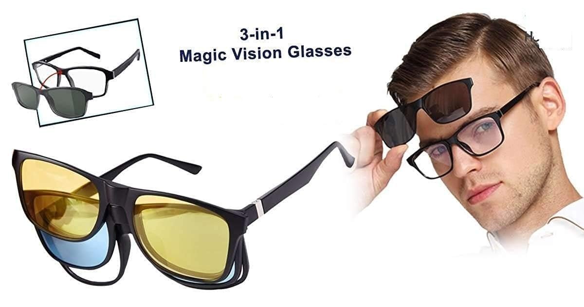 Magic Vision Sunglasses with Magnet Lenses ? Stylish Sunglasses with Detachable Lenses ? UV Protection and Comfort
