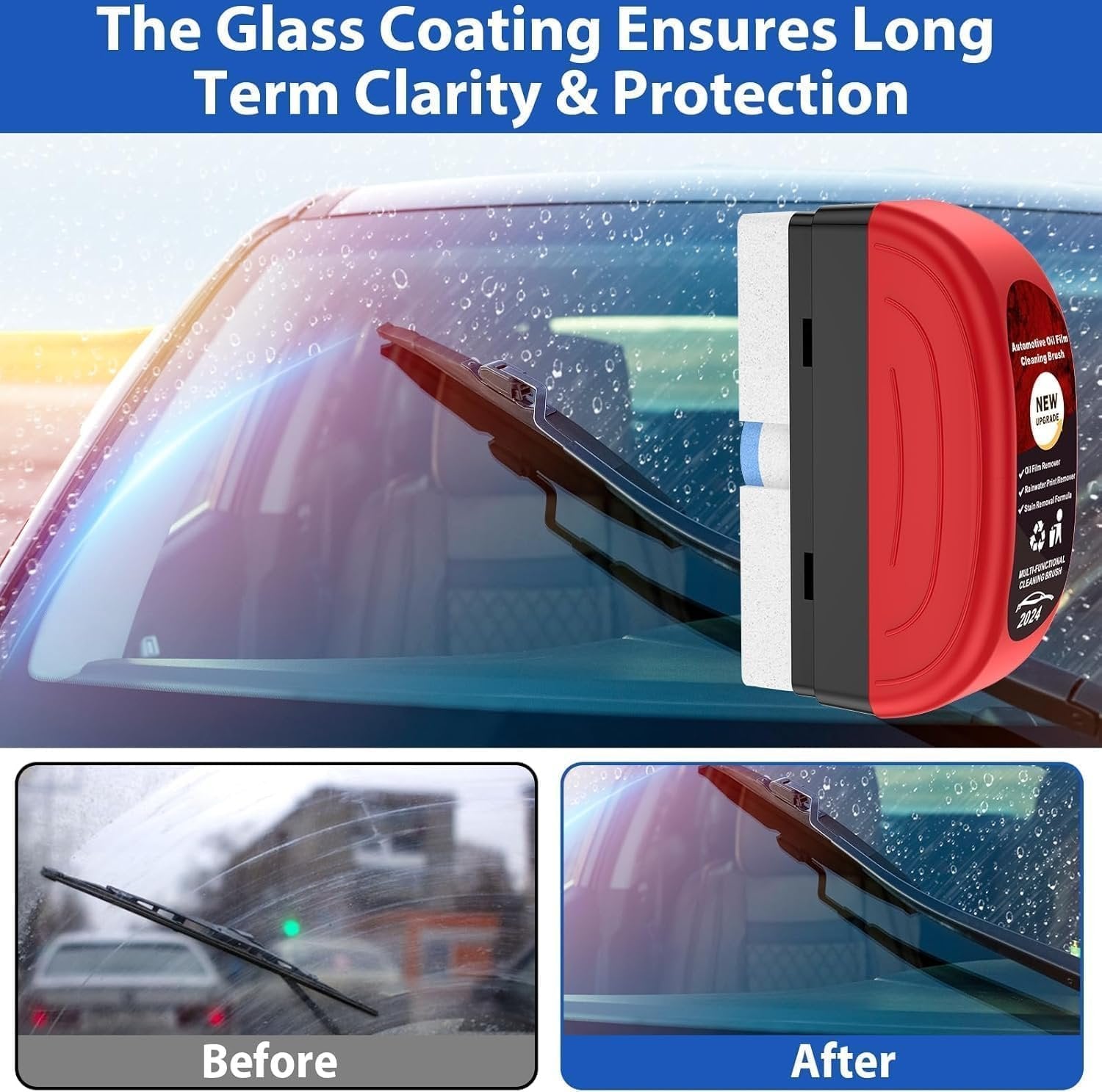 Automotive Oil Film Cleaning Brush ? Efficient Cleaning Tool for Car Windows and Windshields ? Removes Oil Residue and Streaks