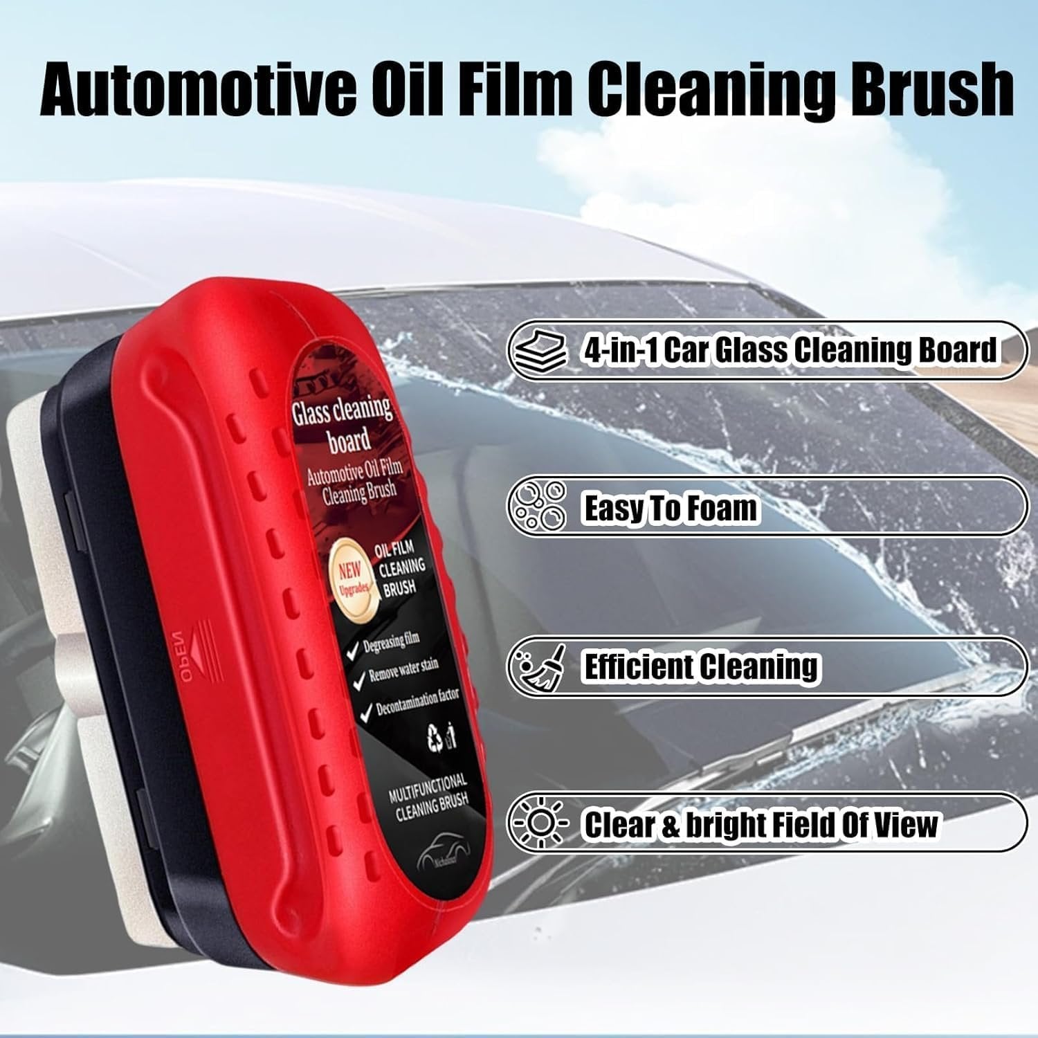 Automotive Oil Film Cleaning Brush ? Efficient Cleaning Tool for Car Windows and Windshields ? Removes Oil Residue and Streaks