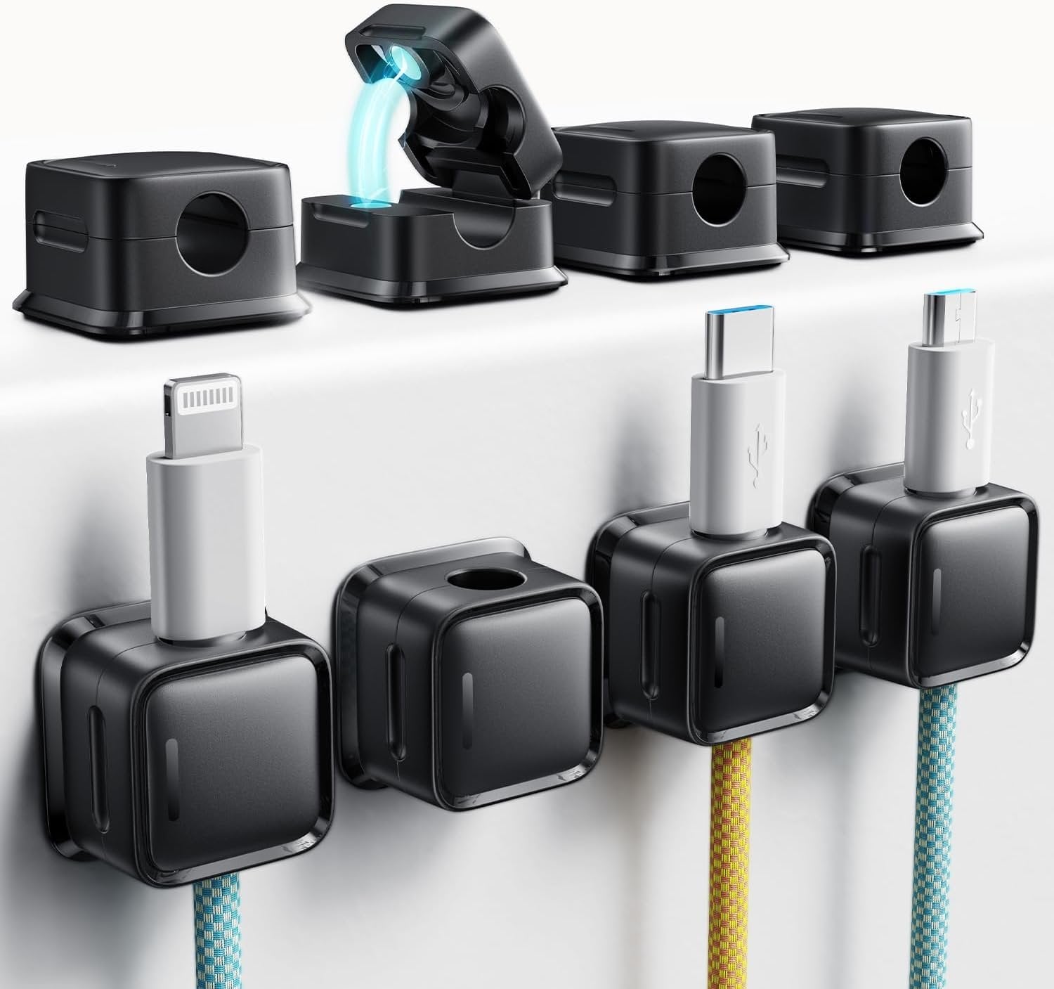 6 Pack Magnetic Cable Clips ? Cable Organizer for Charging Cords, USB Cables, and More, Strong Magnetic Hold
