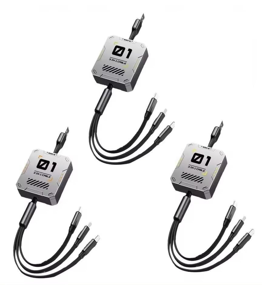3 in 1 Multifunctional Rollup Charging Cable ? Tangle-Free Cable for iPhone, Android, and Type-C Devices