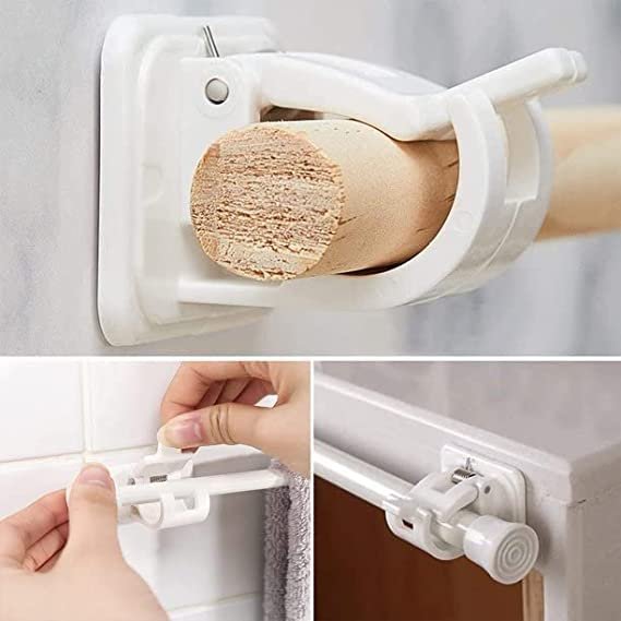 Set of 2 Plastic Curtain Self-Adhesive Pole Wall Brackets ? Easy Install for Curtain Rods, No Drilling Required