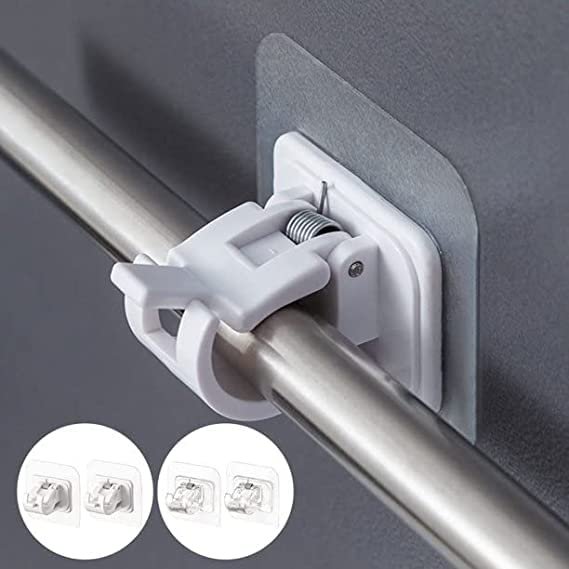Set of 2 Plastic Curtain Self-Adhesive Pole Wall Brackets ? Easy Install for Curtain Rods, No Drilling Required