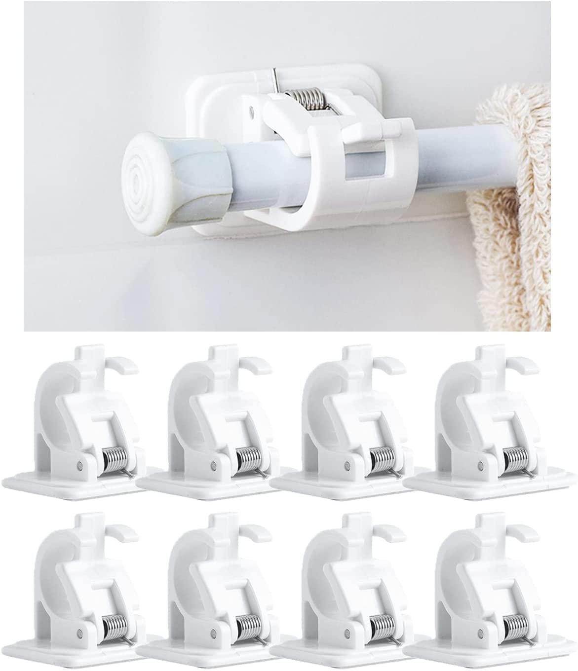 Set of 2 Plastic Curtain Self-Adhesive Pole Wall Brackets ? Easy Install for Curtain Rods, No Drilling Required