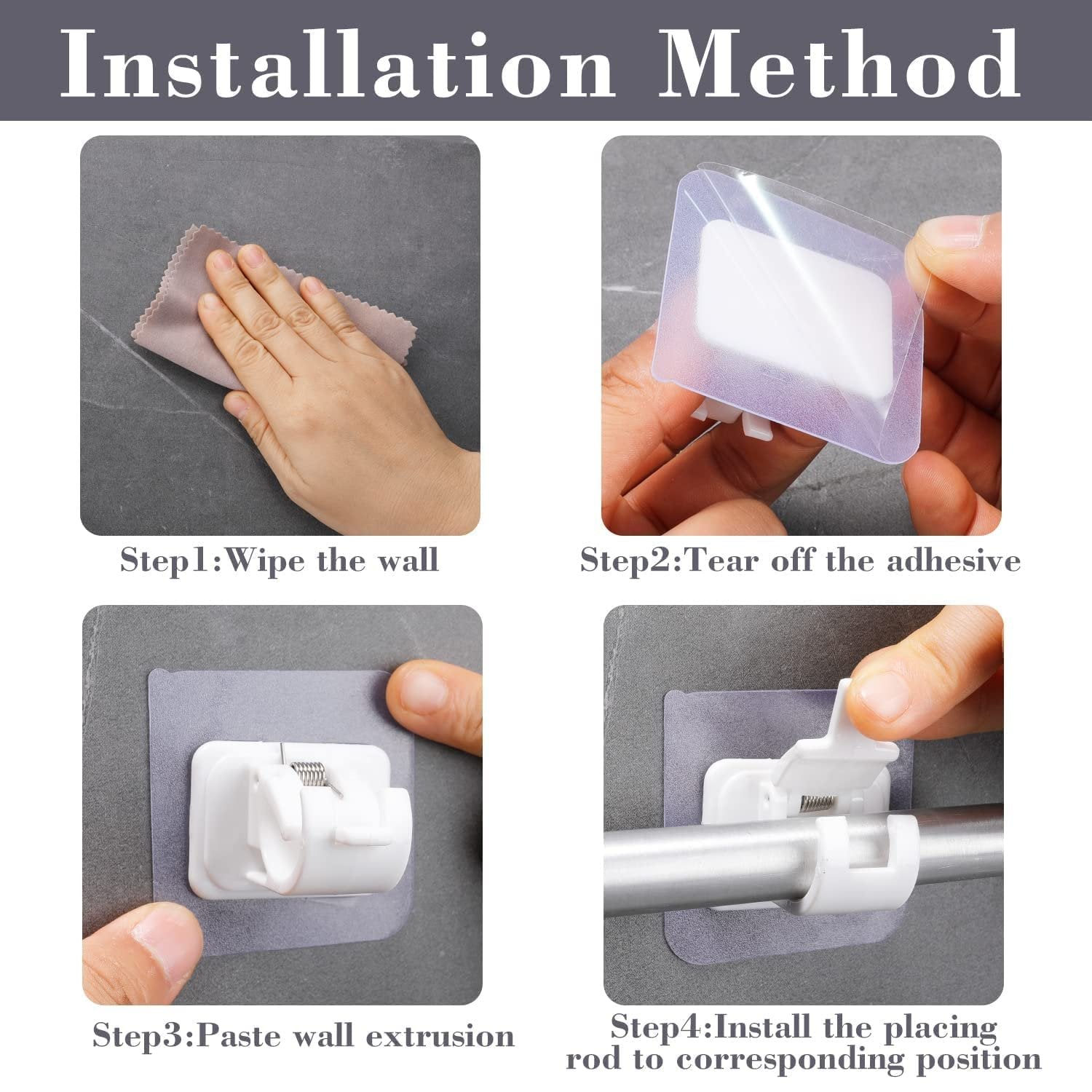 Set of 2 Plastic Curtain Self-Adhesive Pole Wall Brackets ? Easy Install for Curtain Rods, No Drilling Required
