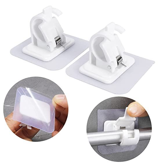 Set of 2 Plastic Curtain Self-Adhesive Pole Wall Brackets ? Easy Install for Curtain Rods, No Drilling Required