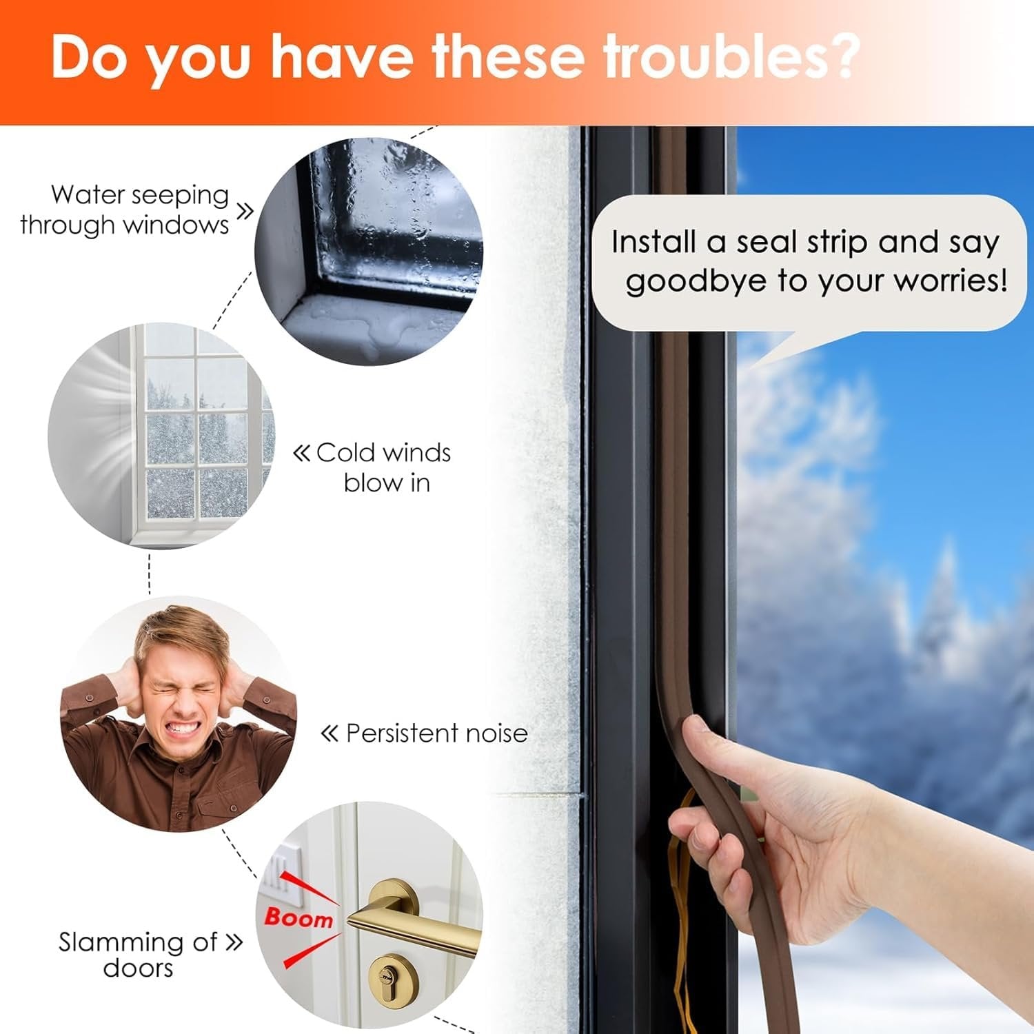 Window Sealing Strips Door ? Weatherproof Adhesive Strip for Doors & Windows, Soundproof & Draft Blocker for Home, Office & Garage