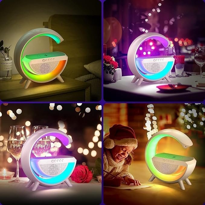 G Speaker Lamp & Alarm Clock with Charger ? 3-in-1 Wireless Bluetooth Speaker, Smart Light, and Phone Charging Dock