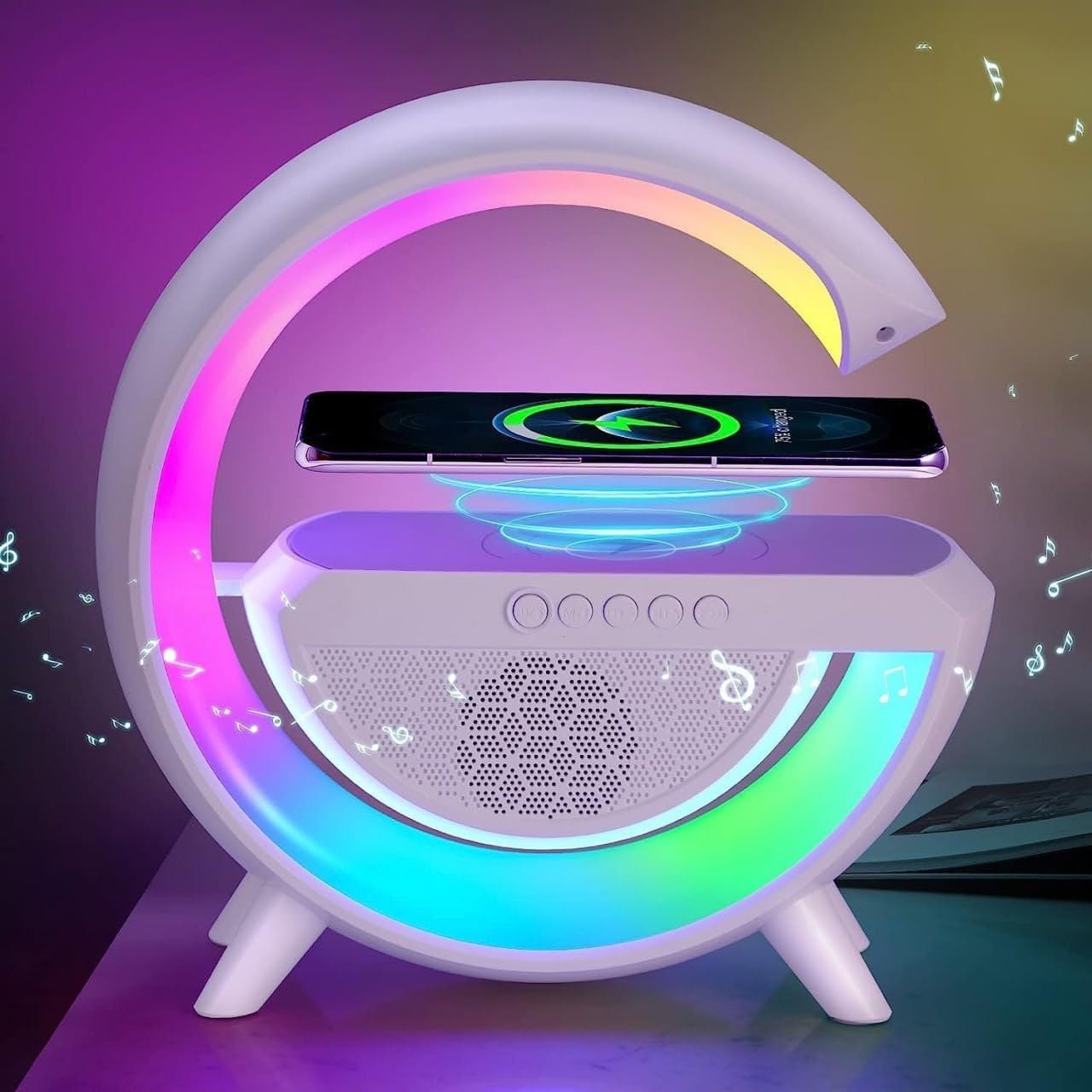 G Speaker Lamp & Alarm Clock with Charger ? 3-in-1 Wireless Bluetooth Speaker, Smart Light, and Phone Charging Dock
