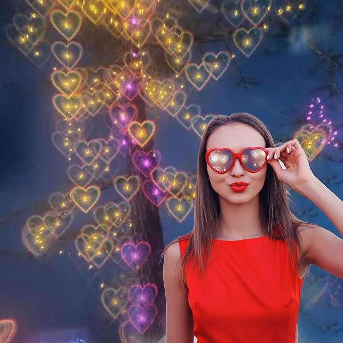 2 in 1 Heart Shaped Diffraction Glasses ? Fun & Colorful Light Effects for Parties & Special Events