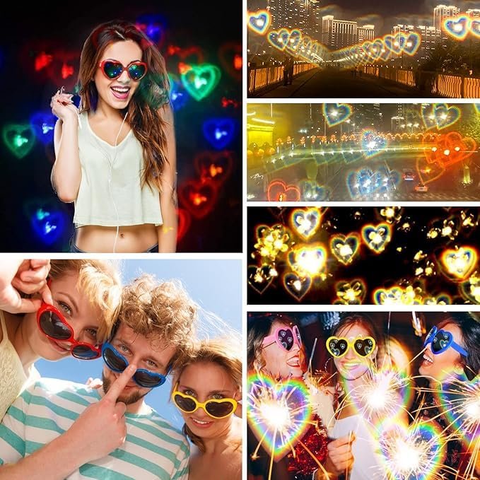 2 in 1 Heart Shaped Diffraction Glasses ? Fun & Colorful Light Effects for Parties & Special Events