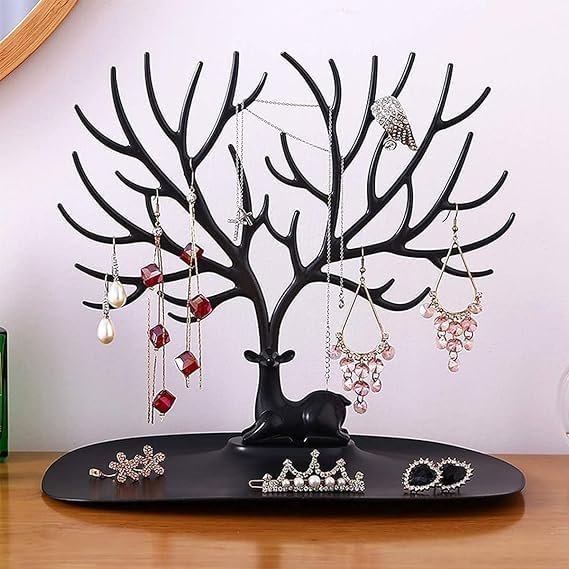 Deer Tree Shaped Jewellery Display Holder ? Elegant & Functional Jewelry Organizer for Necklaces, Rings & Earrings