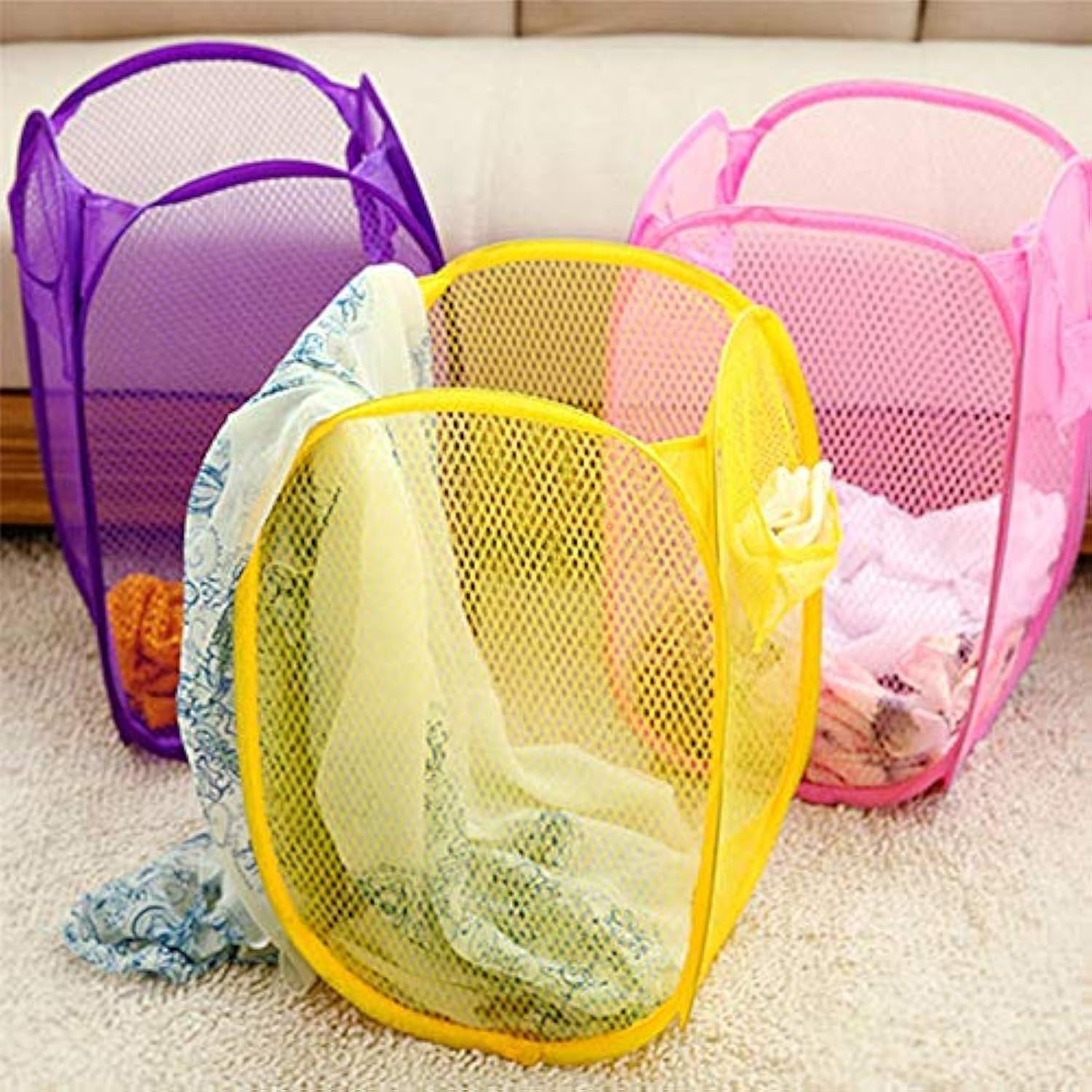 Net Laundry Bag Foldable ? Breathable Mesh Laundry Basket with Handles, Space-Saving Design