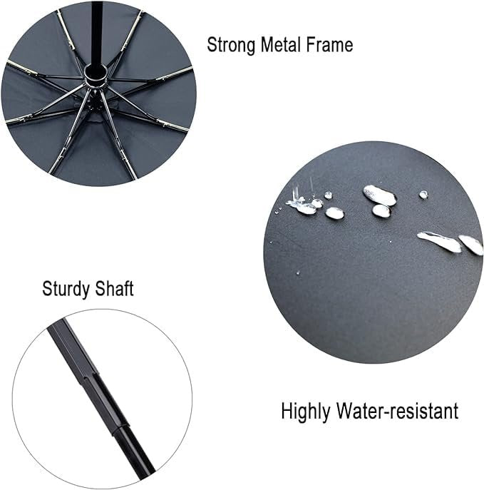 Black Umbrella ? Classic Windproof Compact Folding Umbrella for Rain & Sun Protection