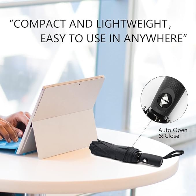 Black Umbrella ? Classic Windproof Compact Folding Umbrella for Rain & Sun Protection