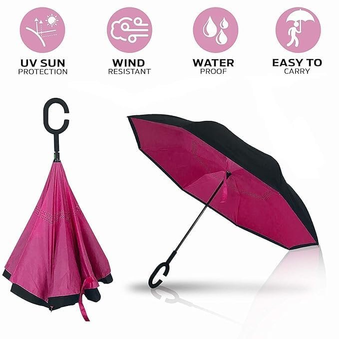 C Handle Umbrella ? Inverted Windproof Umbrella with Hands-Free C-Shaped Handle