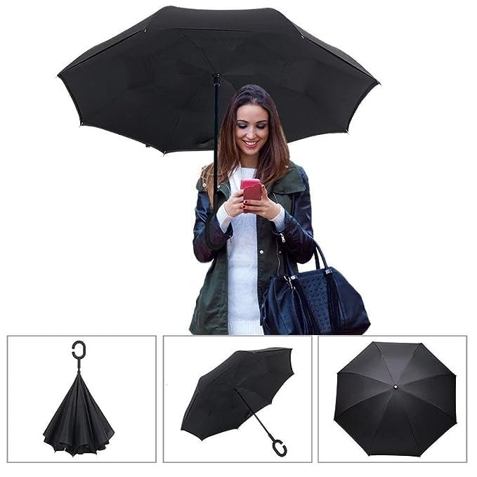 C Handle Umbrella ? Inverted Windproof Umbrella with Hands-Free C-Shaped Handle