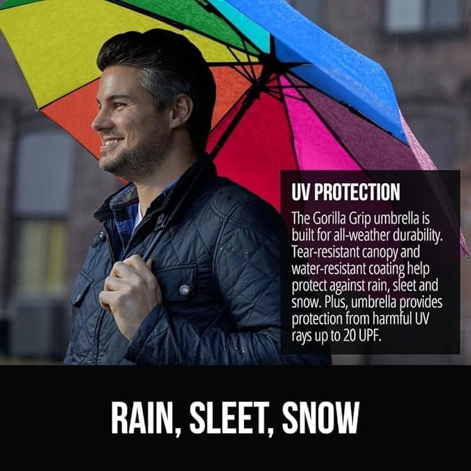 Rainbow Umbrella ? Large Colorful Windproof Umbrella for Rain & Sun