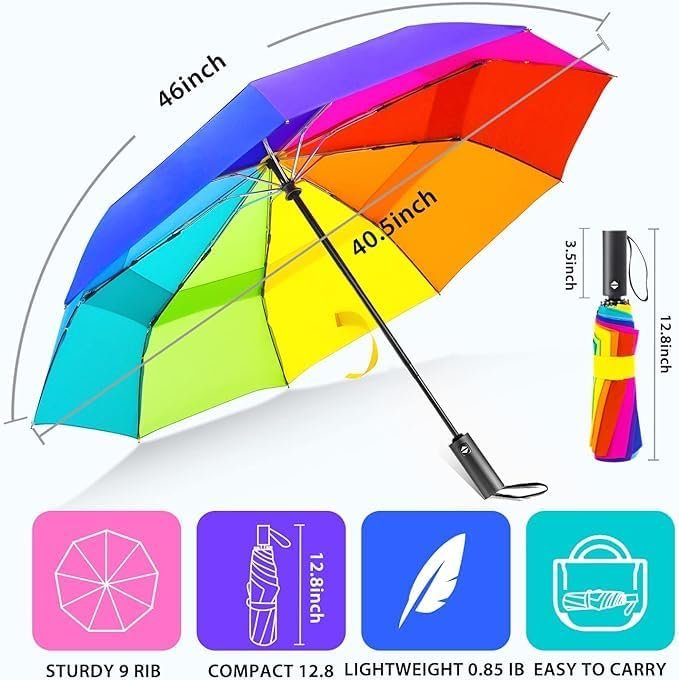 Rainbow Umbrella ? Large Colorful Windproof Umbrella for Rain & Sun