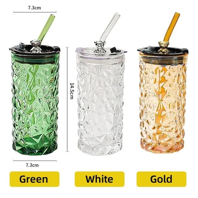 350ML Bear Shape Glass Cup with Straw ? Cute and Fun Glass Mug for Kids and Adults, Perfect for Juices, Milk, or Water