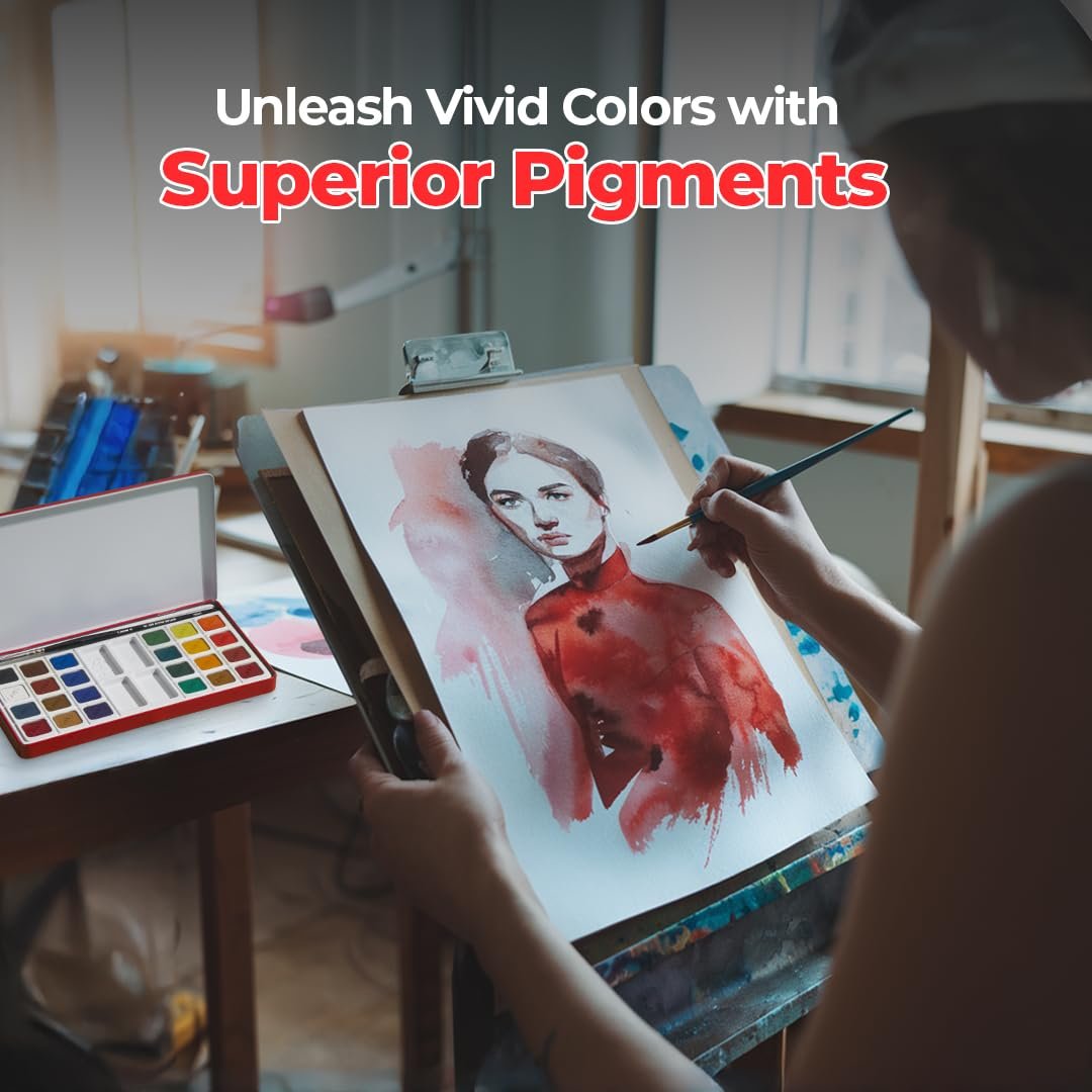 Watercolours Cakes (24 PCS) ? Set of Vibrant Watercolor Cakes for Painting, Drawing, and Crafting