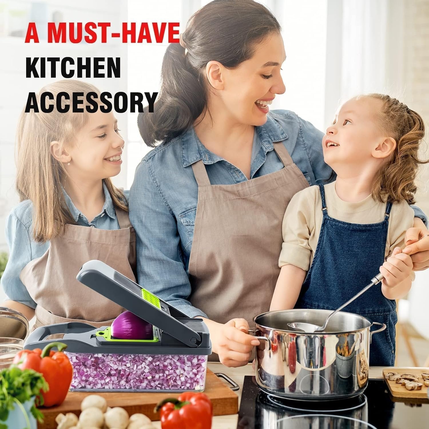 14-in-1 Vegetable Chopper & Slicer with Container – Multipurpose Food Cutter, Onion Chopper, Grater, Mandoline Slicer, Spiralizer – Kitchen Gadget for Veggies, Fruits & Salads