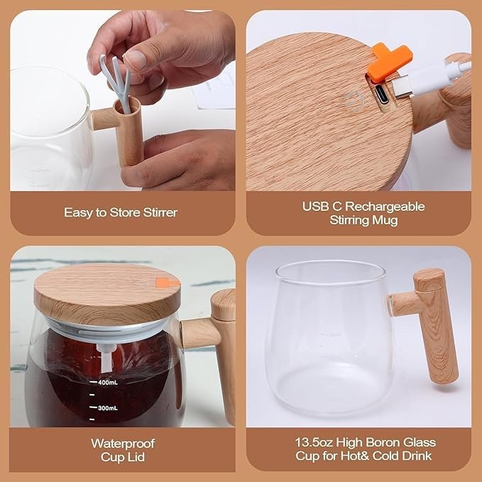 Self Stirring Mug – Automatic Mixing Coffee Mug with Lid, Battery Operated Stainless Steel Travel Cup for Coffee, Tea, Hot Chocolate & More