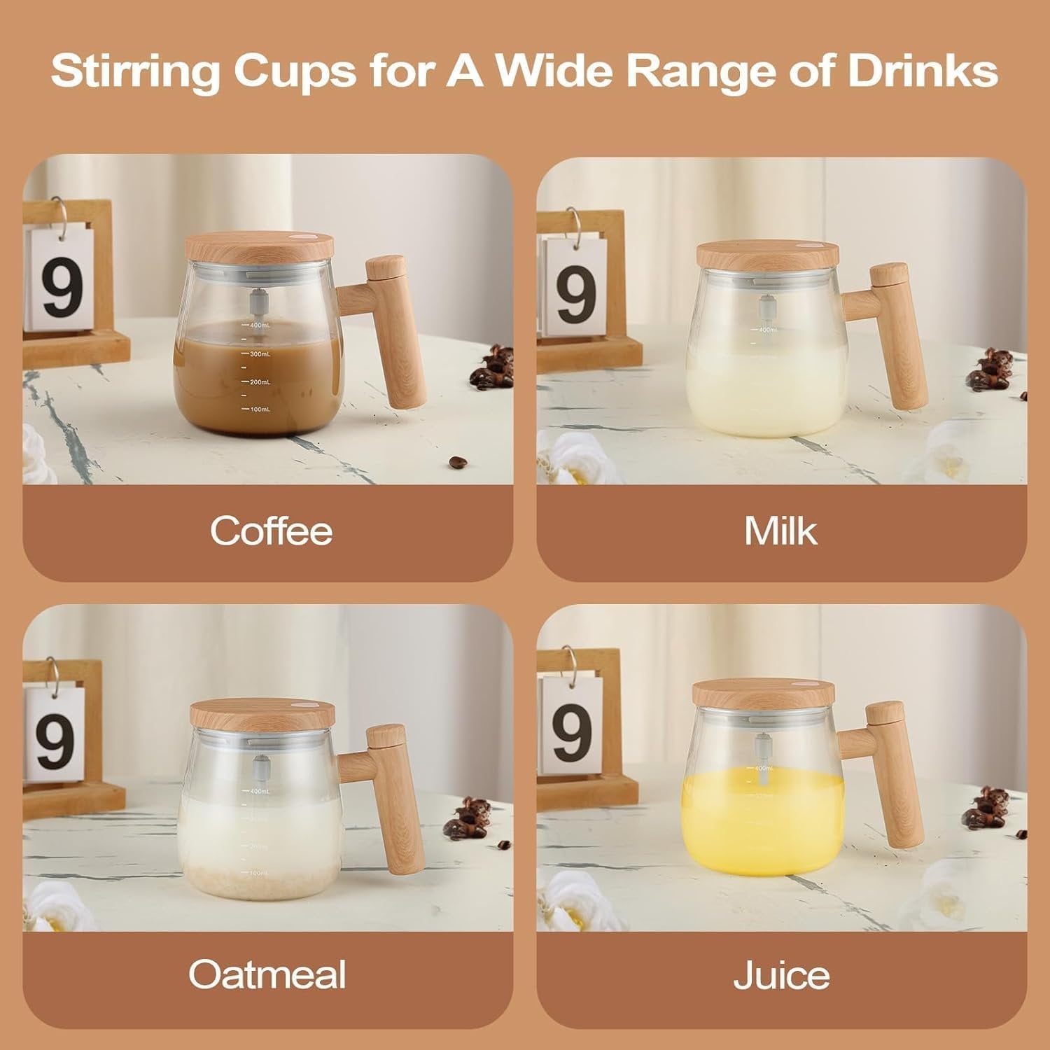 Self Stirring Mug – Automatic Mixing Coffee Mug with Lid, Battery Operated Stainless Steel Travel Cup for Coffee, Tea, Hot Chocolate & More