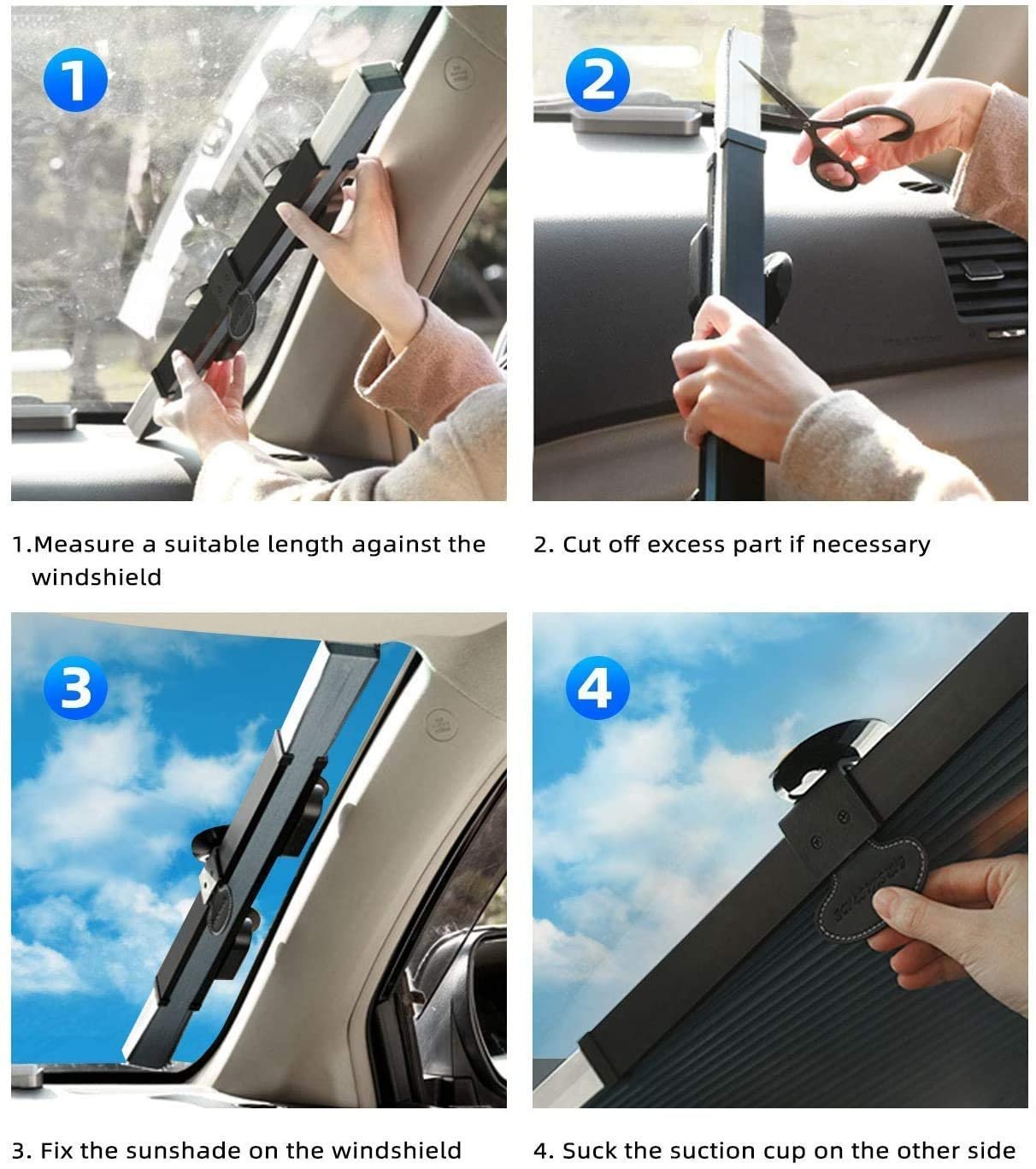 Retractable Car Sunshade for Windshield | UV Protection Roll-Up Sun Visor | Heat Resistant Front Window Shade | Universal Fit for Sedan, SUV & Truck | Easy Installation with Suction Cups