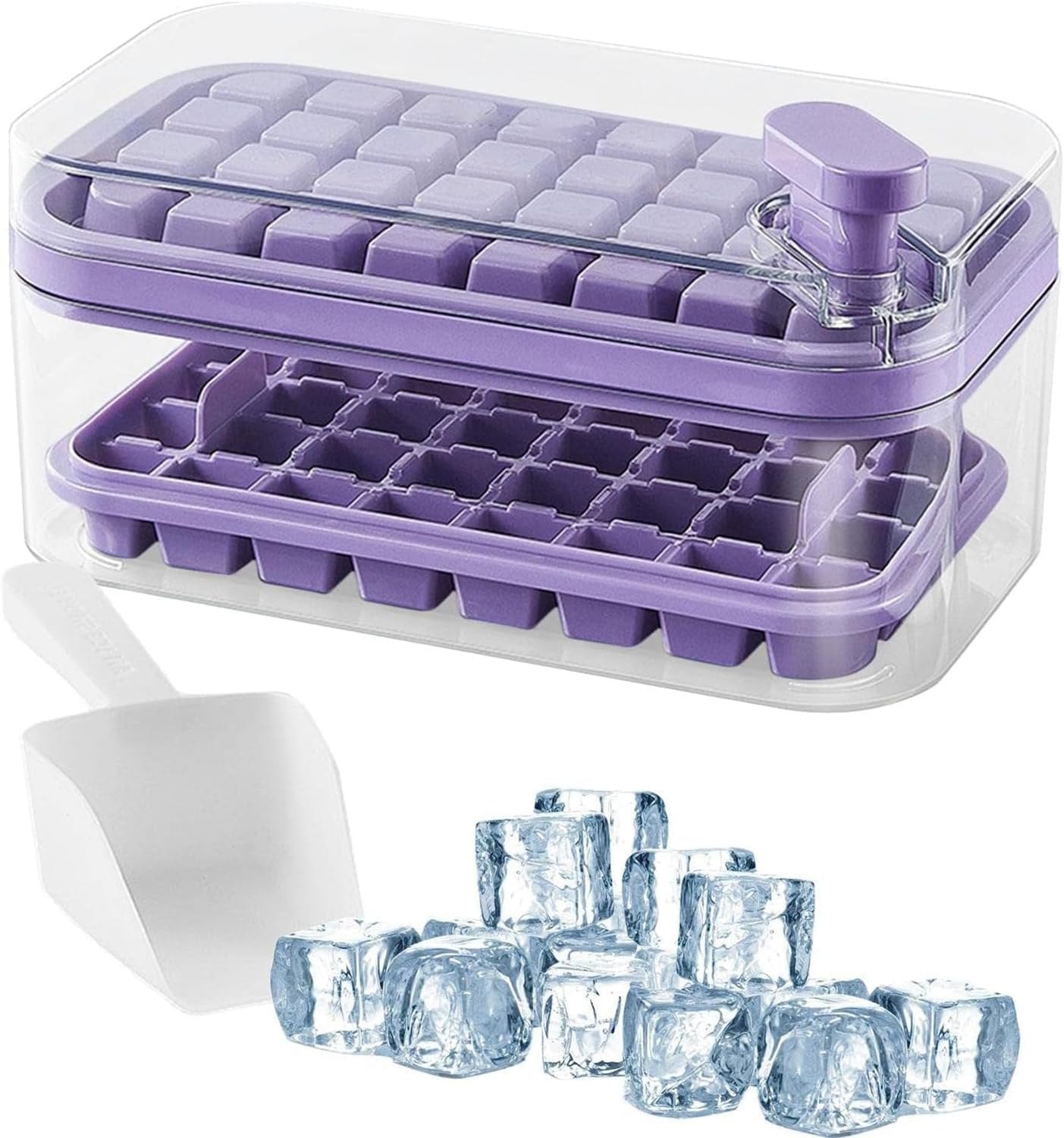 Easy Press Ice Tray Container ? Silicone Ice Cube Tray with Lid & Storage Box, Quick Release, No-Spill Stackable Ice Maker for Freezer, Kitchen & Bar Use